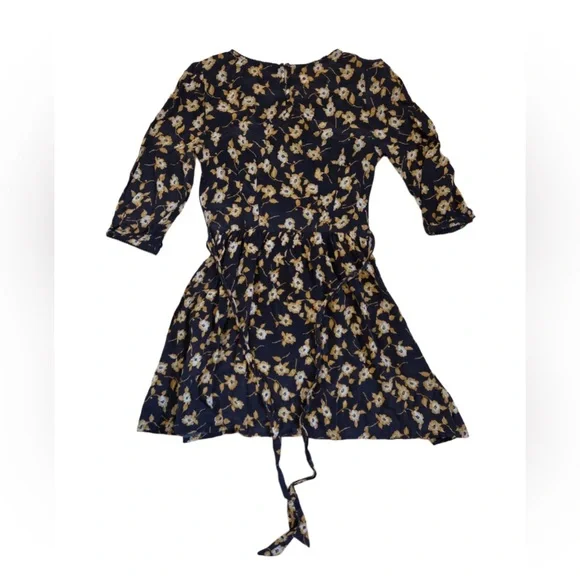 Free People Black Gold Yellow Floral Long Sleeve Above Knee Length Dress - Picture 2 of 4
